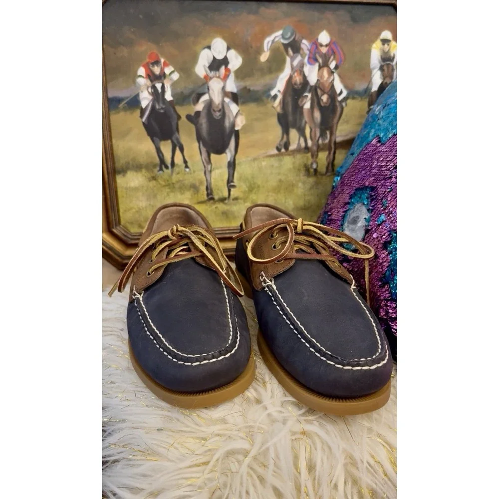 POLO Ralph Lauren BIENNE II Leather Boat Fisherman Shoe Blue Brown Men 12 Photos